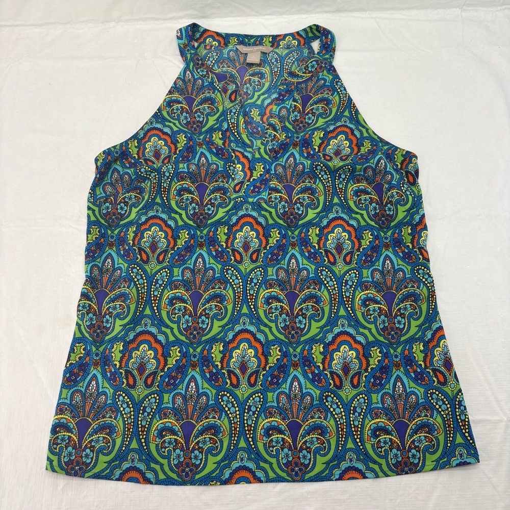 Banana Republic Blue Green Paisley Halter Neck Sleeveless Blouse Top Small 5815